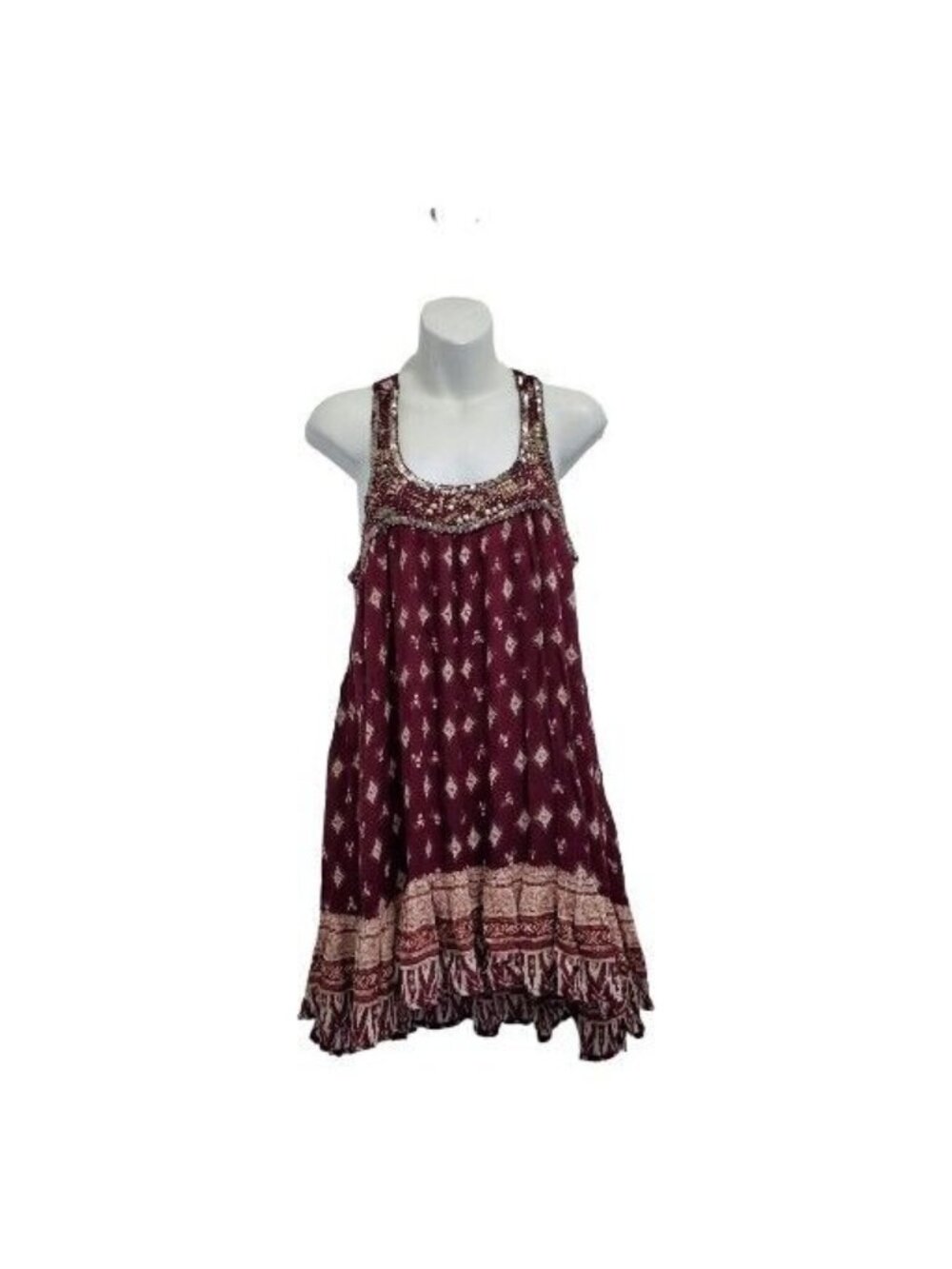 Summer Sleeveless Dress. En creme  Beautifully Embellished Burgundy Small